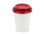 pahar alb cu capac rosu pentru cafea