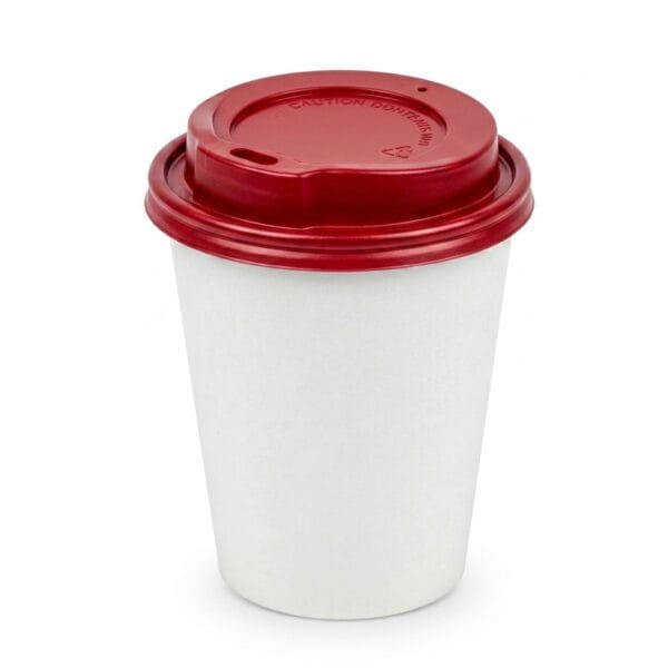pahar alb cu capac rosu pentru cafea