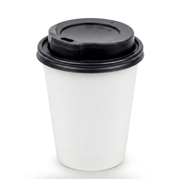 capac negru sip80mm pe pahar alb de 250 ml 8-9oz